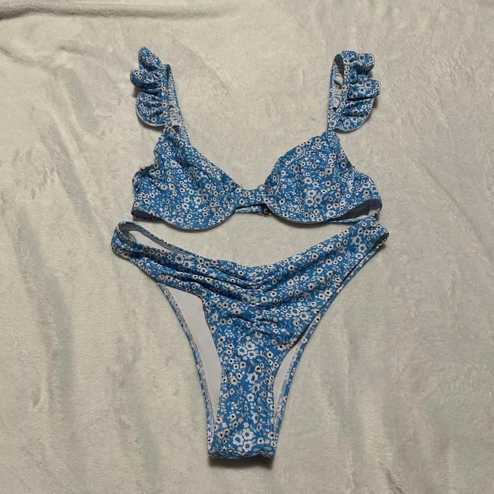 blue floral bikini